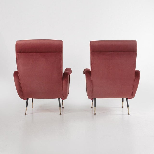 Italian Armchairs in Brick Red Velvet, 1960s, Set of 2 For Sale - Image 6 of 13