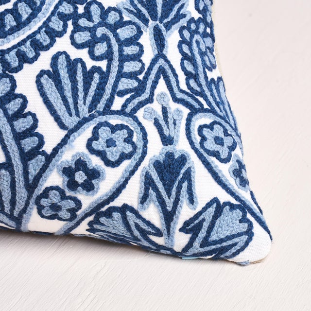 Schumacher Schumacher Claremont Crewel Embroidery Pillow in Delft For Sale - Image 4 of 6