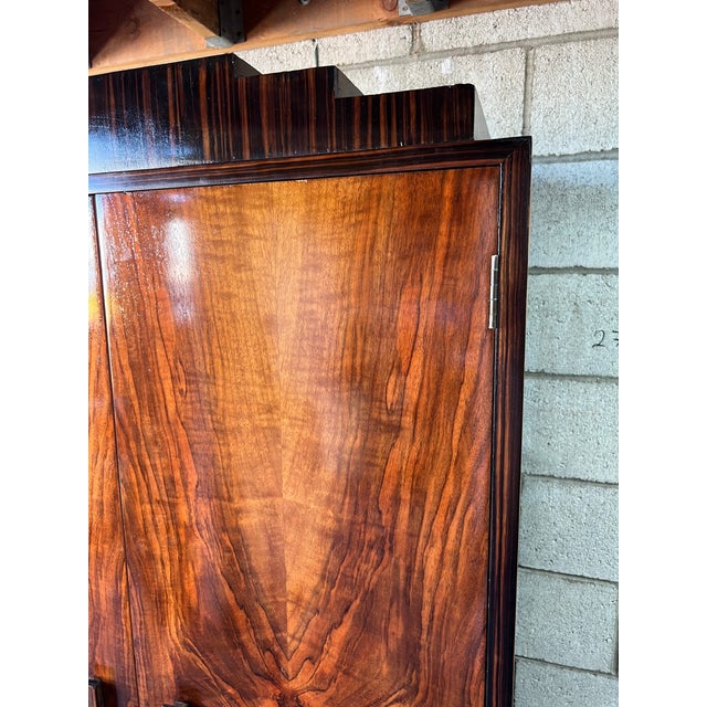 Brown Exceptional Art Deco Petite Armoire in Bookmatched Flamed Walnut & Macassar Detailing For Sale - Image 8 of 15