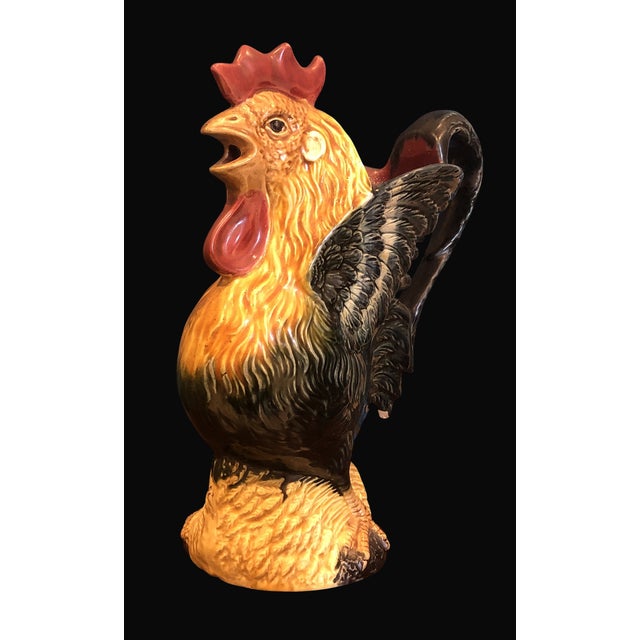 French Majolica Faience Rooster Pitcher Barbotine EB3, 1890s For Sale - Image 4 of 12