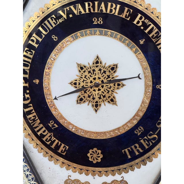 19th Century French Eglomise Barometer With Lyre-Form Thermometer For Sale - Image 6 of 11