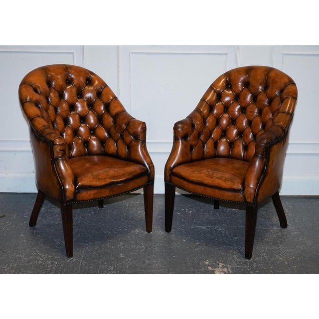 Vintage English Chesterfield Chairs in Hand Dyed Leather, Set of 4 For Sale - Image 3 of 18