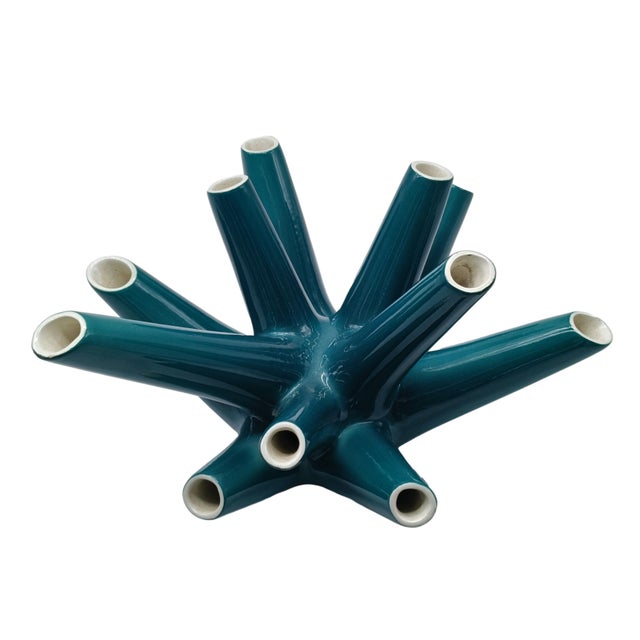 1960s Vibi Torino Green Ceramic Multi-Flower Vase, Italy, 1960s For Sale - Image 5 of 6