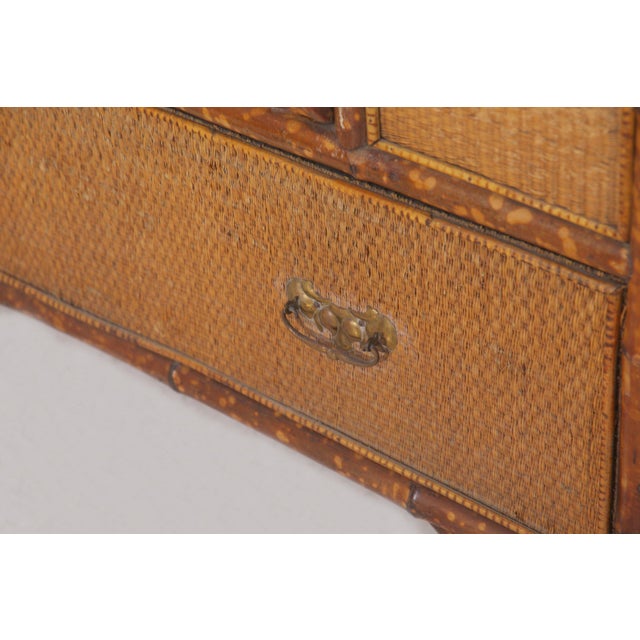 20th Century Victorian English Bamboo and Rattan Wardrobe with Chair, 1920, Set of 2 For Sale - Image 9 of 11