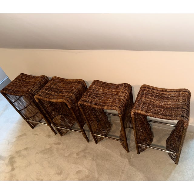 Hand Woven Banana Leaf Counter / Bar Stools - Set of 4 For Sale - Image 9 of 10