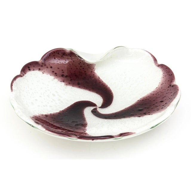 Murano Seguso Purple and White Case With Silver Foil Swirled Glass Bowl Vintage For Sale - Image 10 of 10