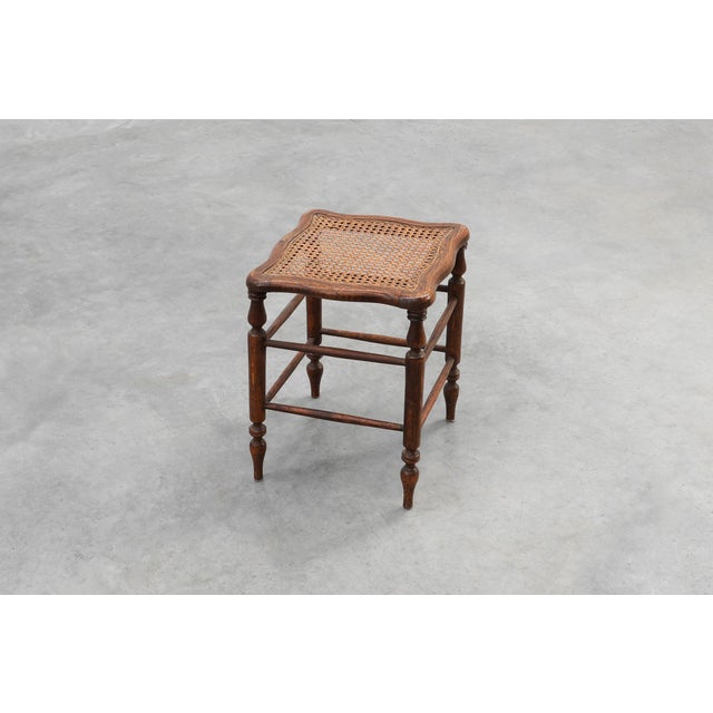 Antique French Wooden Stool with Cane Seat, 19th Century For Sale - Image 11 of 11