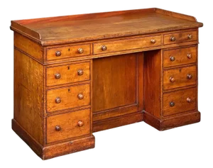 Large English Pedestal Desk With Kneehole Cabinet of Mahogany