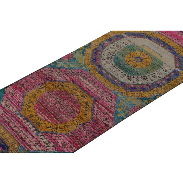Rug & Kilim Rug & Kilim’s 17th-Century Classic Style Runner in Gold, Pink & Blue Medallions For Sale - Image 4 of 8