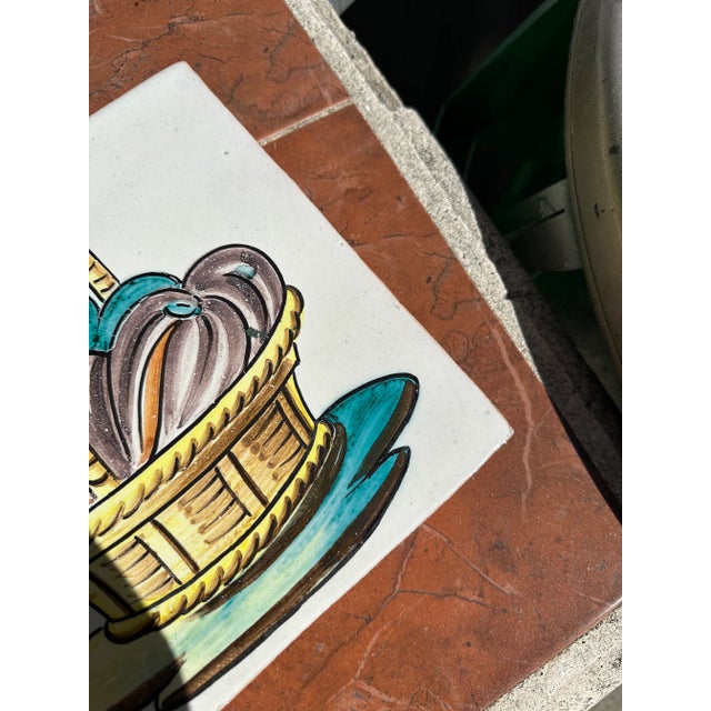 Italian 1970s Tile Trivet With Painting of Basket and Squash For Sale - Image 3 of 7