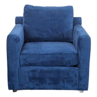 Crate & Barrel Blue Velvet Lounge Chair – Modern and Comfortable For Sale