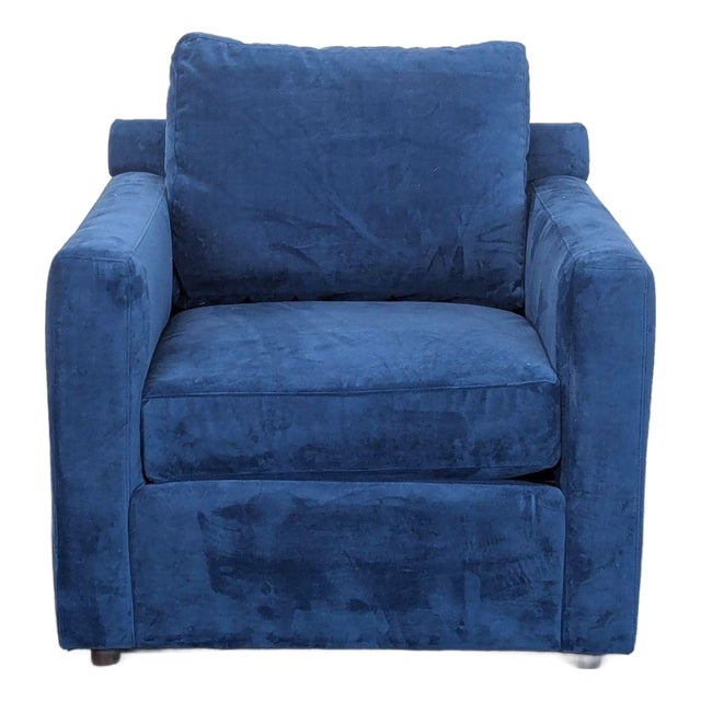 Crate & Barrel Blue Velvet Lounge Chair – Modern and Comfortable For Sale