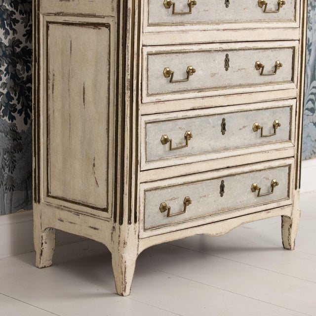 18th C. French Painted Tall Chest of Drawers With Original Marble Top For Sale - Image 10 of 16