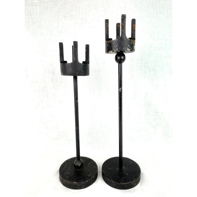 Modern Gothic Medieval Cast Iron Candle Holders - Pair of 2 For Sale - Image 4 of 13