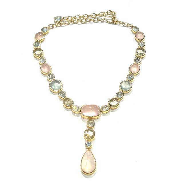 Aqua Bochic "Capri" Vintage Aquamarine, Lemon & Rose Quartz, Opal Necklace Set 18K & Silver For Sale - Image 8 of 18