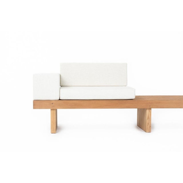 Wood Slatted Bench with Linen Cushions, 1950s For Sale - Image 7 of 15