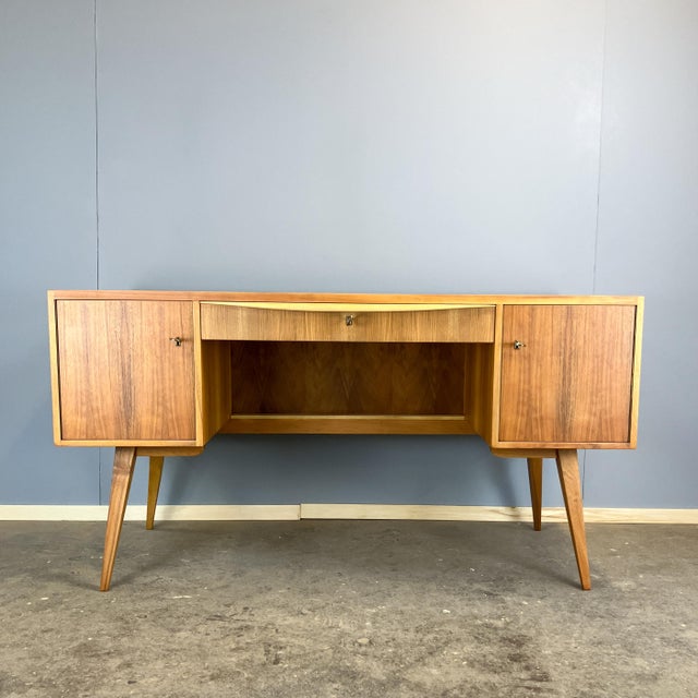 Vintage Desk in Walnut with Glass Top, 1950s For Sale - Image 14 of 14