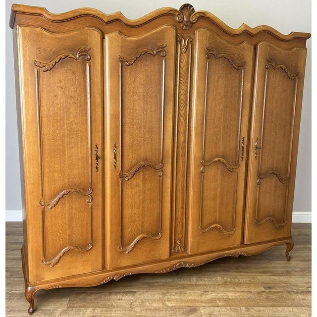 Vintage French Louis XVI Style Carved 4-Door Armoire For Sale - Image 13 of 13