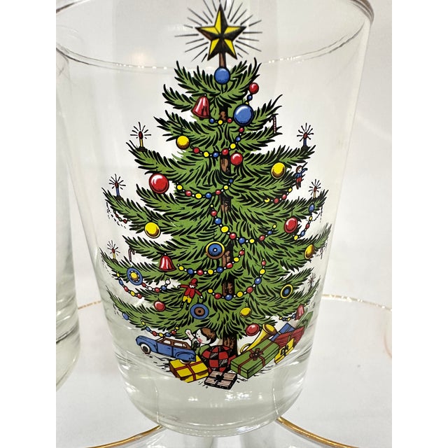 American 1950s Cuthbertson American Christmas Tree Double Old Fashioned Glasses Set of 5 For Sale - Image 3 of 3