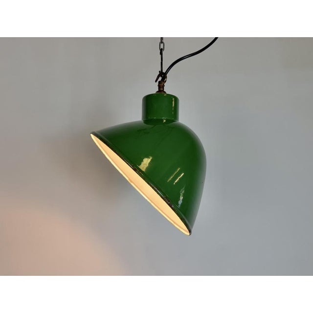 Industrial Green Enamel Factory Pendant Lamp, 1960s For Sale - Image 9 of 17