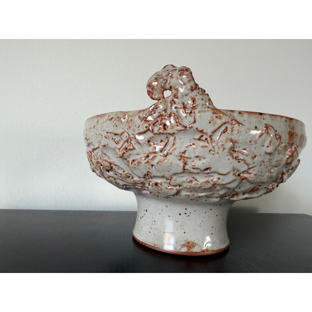 1990's Vintage Organic Handmade Studio Pottery Pedestal Bowl, Signed For Sale - Image 4 of 12