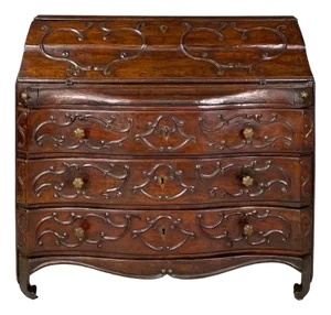 Antique Italian Wooden Chest of Drawers with Drop-Leaf Top and Decorations, 1700s
