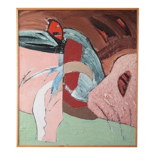 Original 1983 Lewis Lanza Rudolph Abstract Expressionist Painting 49x43" Oil / Board Framed Large Impasto Textured Vintage Modern Art For Sale