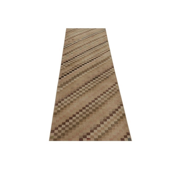 Rug & Kilim Vintage Turkish Runner, Beige-Brown With Diagonal Striped Design - Rug & Kilim For Sale - Image 4 of 8