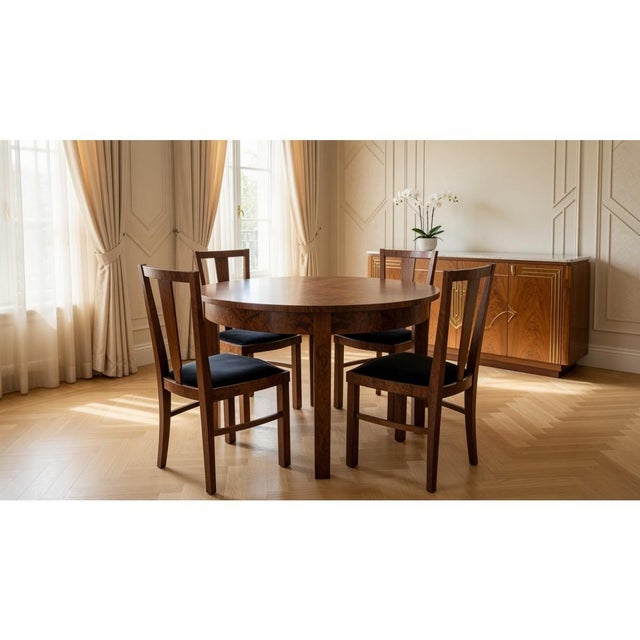 Art Deco Round Table with Four Chairs, Poland, 1940s, Set of 5 For Sale - Image 18 of 18