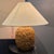 Large Chamotte stoneware "Hedgehog" table lamp by Gunnar Nylund for Rörstrand, designed in 1936. Ochre yellow glaze, brass...