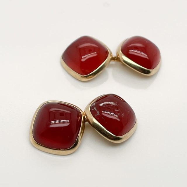 Pair of Antique Art Deco Signed Larter & Sons Carnelian Cabochon Cufflinks For Sale - Image 4 of 8