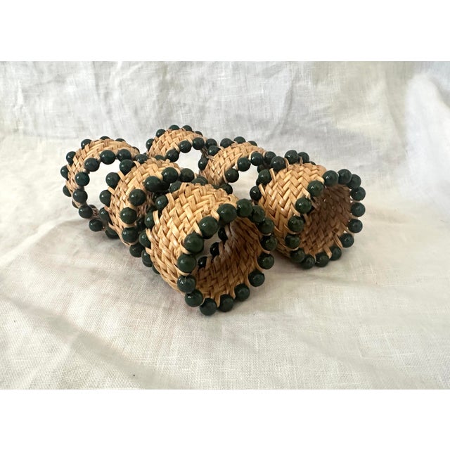 Set of 6 Beaded Rattan Napkin Rings For Sale - Image 4 of 4