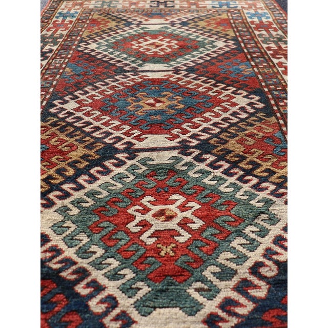 Antique Caucasian Kazak Rug With Geometric Design Medallions 3'10" X7'4" For Sale - Image 10 of 13