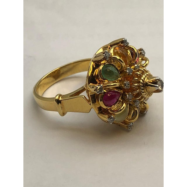 Bochic “Orient” Multi Diamonds & Gems Vintage Ring Set In 18K Gold & Silver For Sale - Image 10 of 12