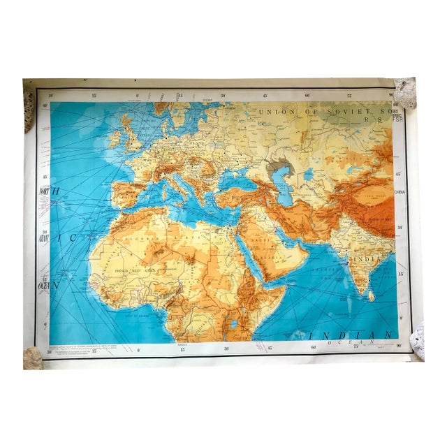 Mid 20th Century Army Map Service World Map - Europe, Asia, North Africa, Soviet Union - 1101 Series - Large Wall Decor 55" X 40" For Sale