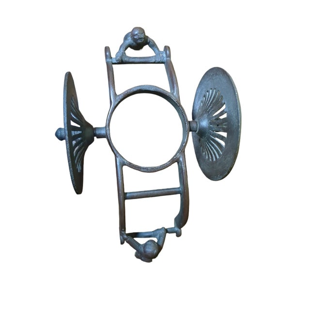 Brown Vintage Japanese Cast Iron Planter on Wheeled Cart For Sale - Image 8 of 10