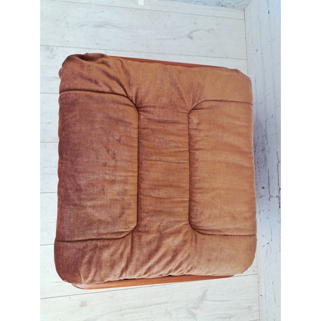 Mid-Century Saddle Ottoman in Teak and Caramel Velour on Castors from G-Plan, 1980s For Sale - Image 13 of 14