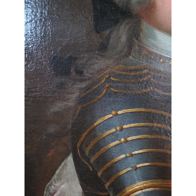Antique 18th Century French Oil Painting Portrait of a Gentleman in Armor For Sale In Los Angeles - Image 6 of 14