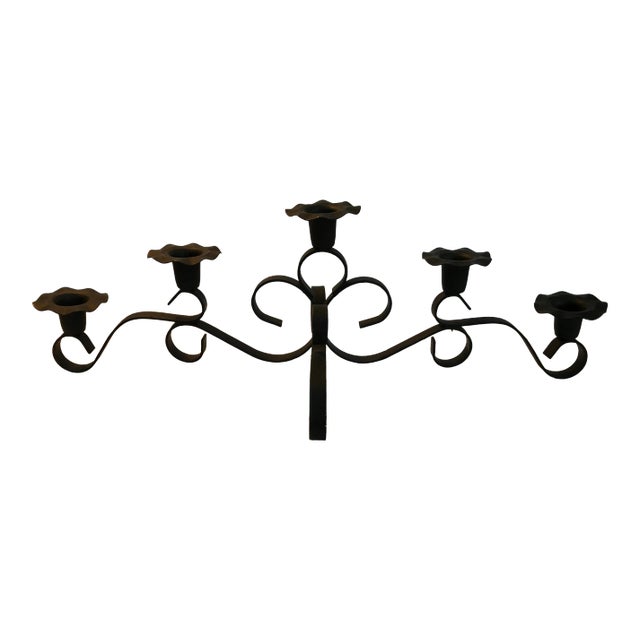 Late 20th Century Gothic Style Hammered Cast Iron Candelabra For Sale