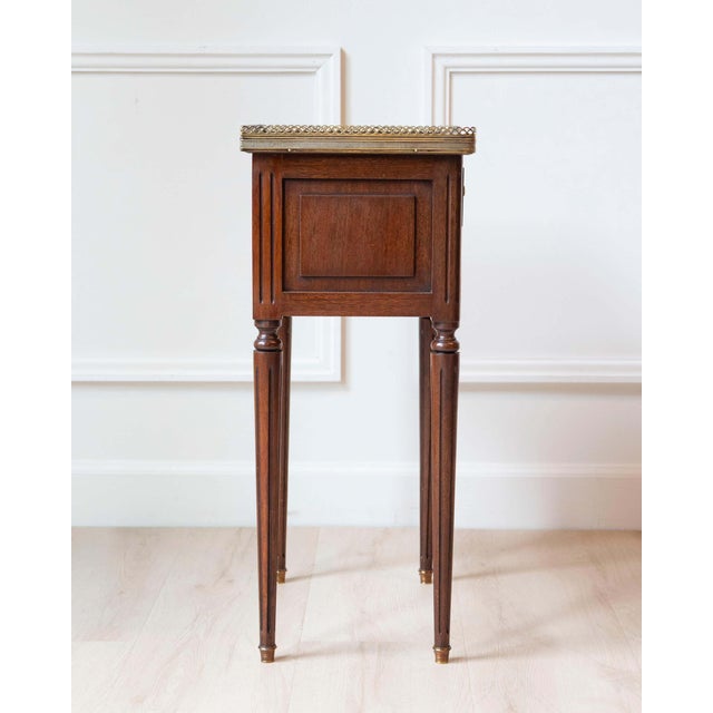 Brown Louis XVI Style Mahogany Side Table with Marble Top and Brass Gallery, 20th Cent For Sale - Image 8 of 10