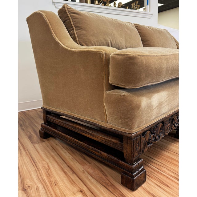 Early 20th Century Early 20th C European Carved Wood Mohair Down Cushion Sofa For Sale - Image 5 of 11