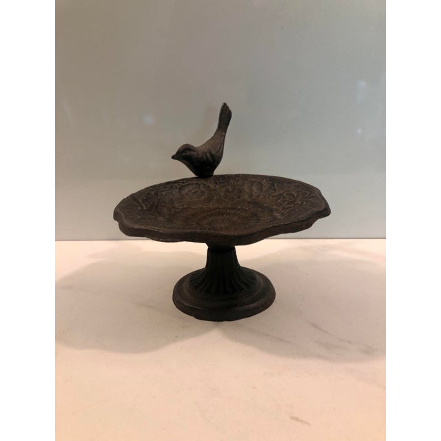 Farmhouse Vintage Cast Iron Bird Bath Decorative Bowl on Pedestal For Sale - Image 3 of 7