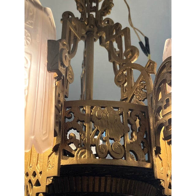 Glass 1932 Grande Dame of American Art Deco Lighting, Lincoln Chandelie For Sale - Image 7 of 10