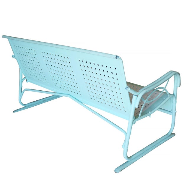 Mid-Century Modern Mid-Century Woodard Style 3 Seat Steel Garden Sofa Bench W/ Woven Pattern, Pair For Sale - Image 3 of 7