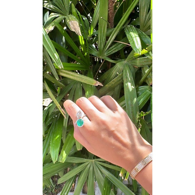 Set in 18k Gold, 2.72 Carats, Natural Zambian Emerald & Diamond Engagement Ring, Size 6.5 For Sale - Image 10 of 10