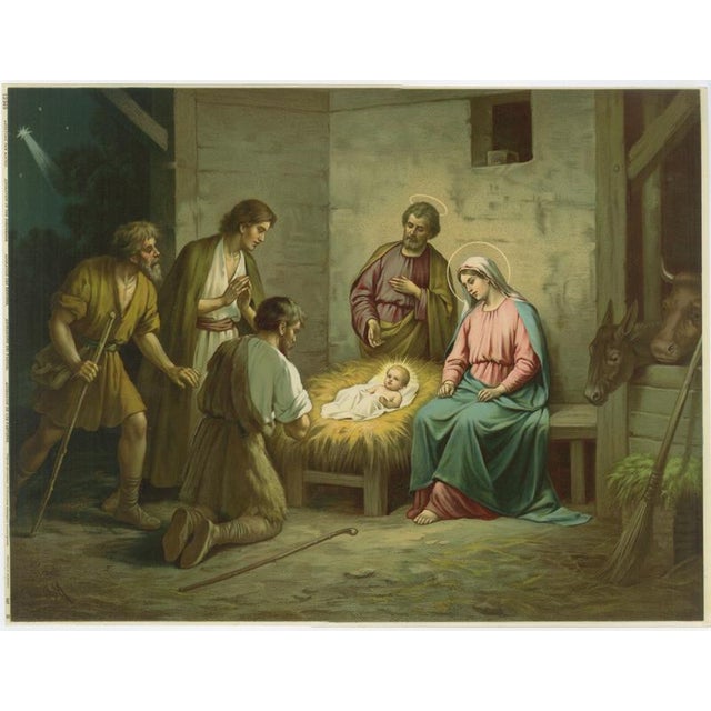 Adoration of the shepherds nativity scene – german chromolithograph, 1900 description this beautiful antique german...