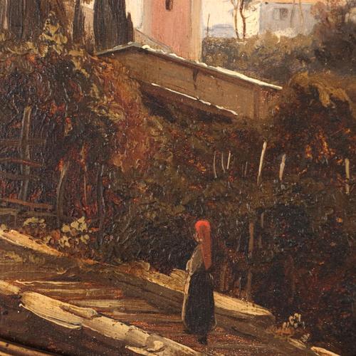 View of the Countryside with a Bell Tower, Oil on Canvas For Sale - Image 4 of 9