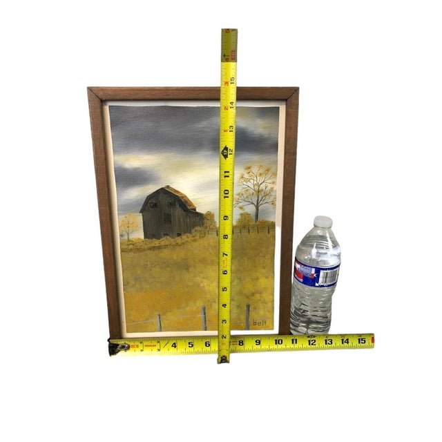 1990s Original G. Bell Country Farm Landscape Oil Painting, "Barn on a Hill" in Wood Frame Circa 1992 For Sale - Image 5 of 9