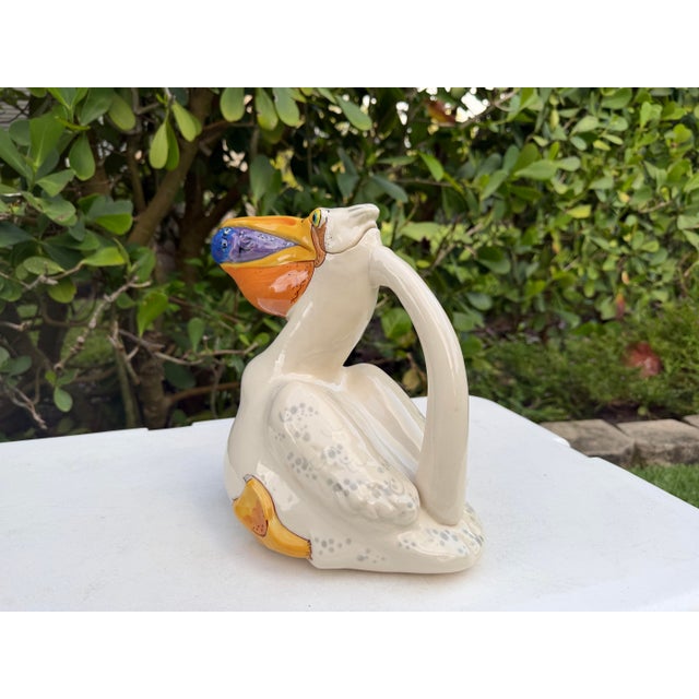 Vintage Signed Animals & Co. Ceramic Pelican Pitcher With Fish & Removable Lid For Sale In Naples, FL - Image 6 of 9