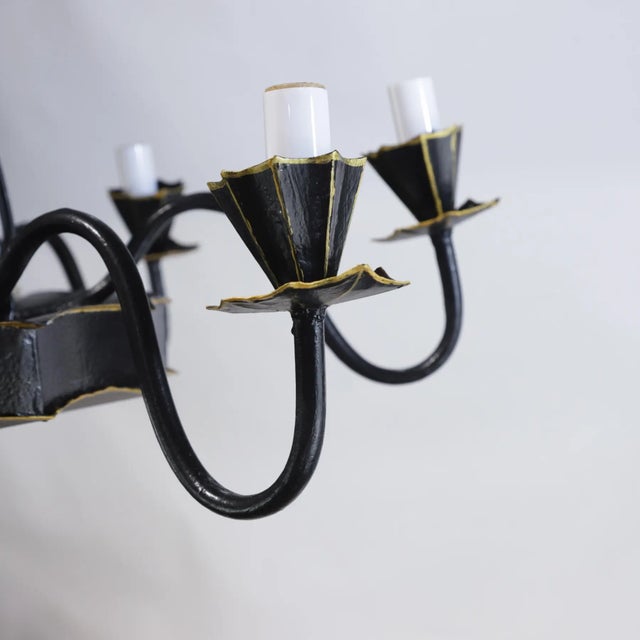 Metal Vintage Handcrafted Iron Black and Gold 8-Light Pendant For Sale - Image 7 of 10